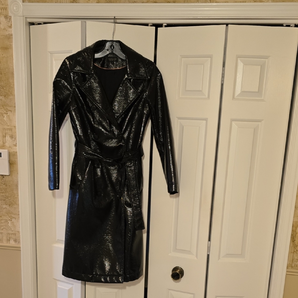 Topshop Black Shiny Women's Trench Coat